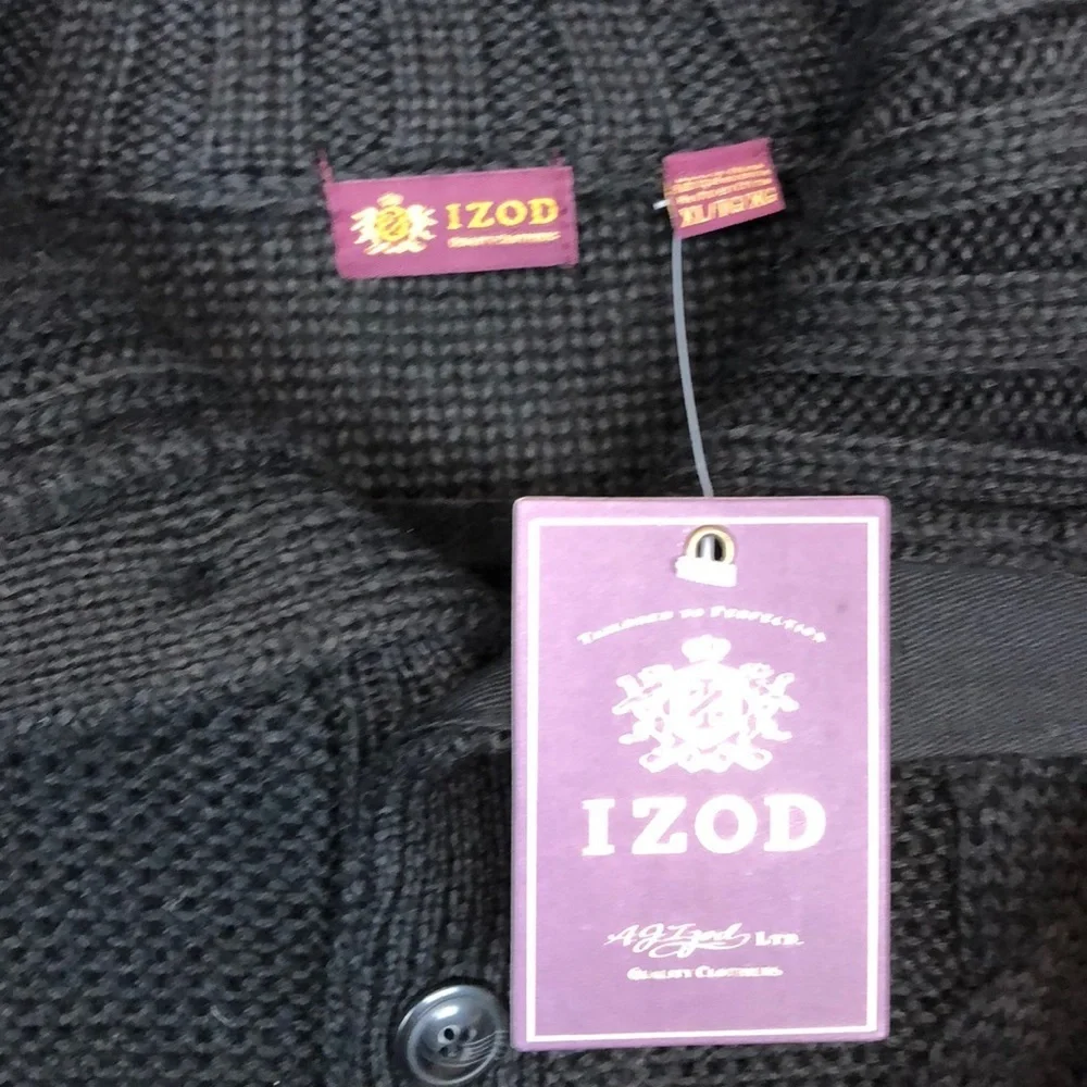 IZOD NWT Black Wool Blend Cable Knit Half Button Down‎ Sweater size XL